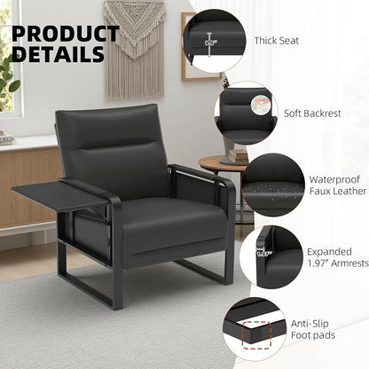 Upholstered Accent Sofa, Modern Faux Leather Chair - Image 7