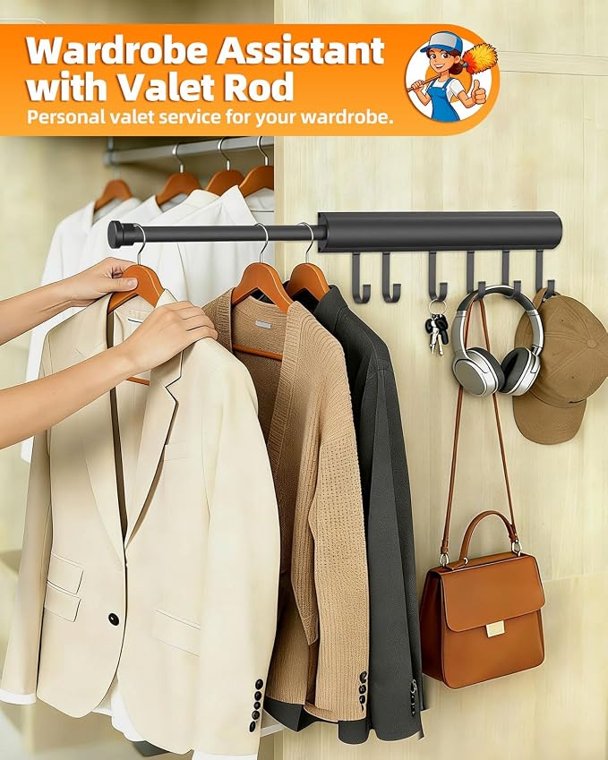 12 Inch Valet Rod for Closets Pull Out, Pull Out Rod For Hanging Clothes And - Image 4