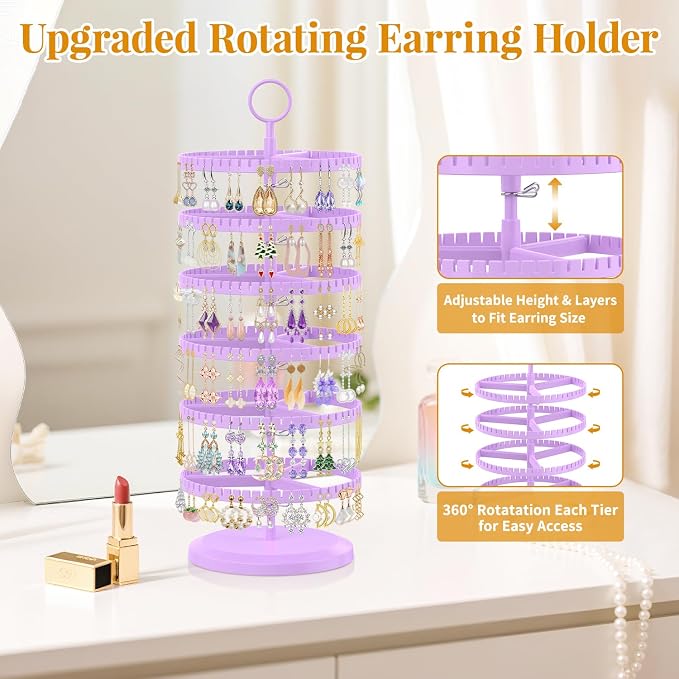 EsLuker.ly Earring Holder Organizer Rotating Stud Display Tree Rack, 6 Tier | - Image 2