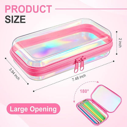 Hoolerry 4 Pcs Hard Clear Zipper Case Makeup Bags Plastic Pencil Pouch - Image 2