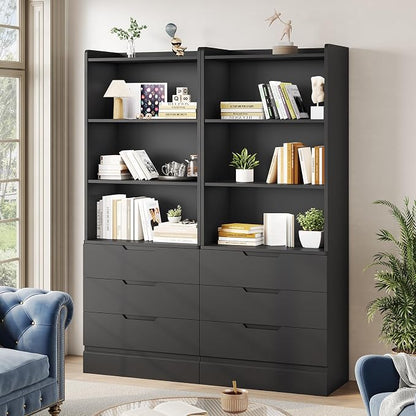 DICTAC Bookcase Set of 2 with 3 Drawers 73.23'' Bookshelf Storage Cabinets with - Image 4
