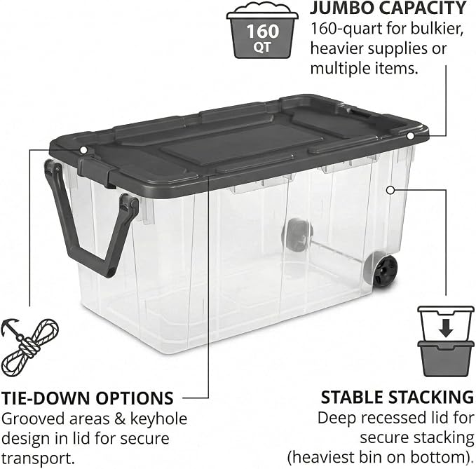 Storage Bins with Wheels 160 Quart, 2 Pack Heavy Duty Clear Plastic Totes with - Image 6