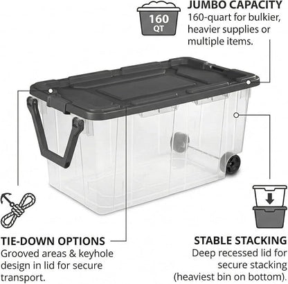 Storage Bins with Wheels 160 Quart, 2 Pack Heavy Duty Clear Plastic Totes with - Image 6