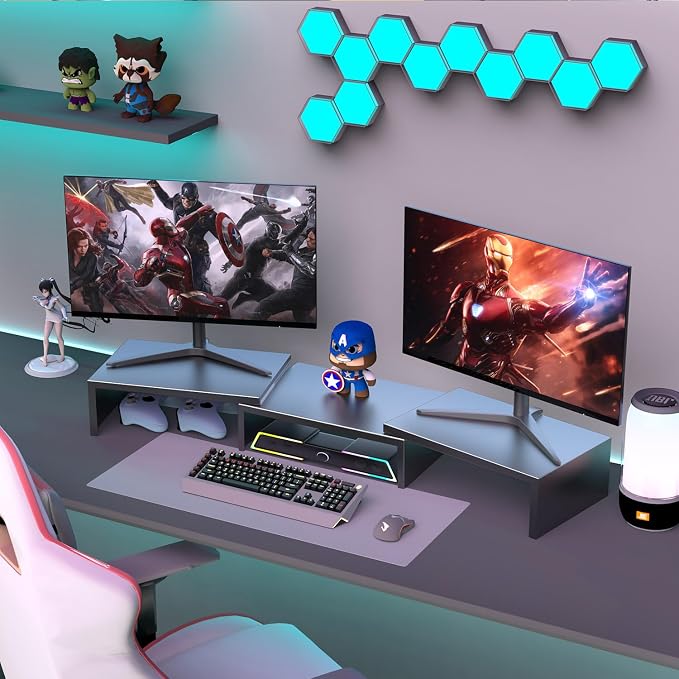 Dual Monitor Stand for Desk, Metal Computer Stand, Desk Shelf Riser, Desktop - Image 7