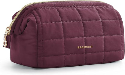 BAGSMART Puffy Padded Travel Makeup Bag, Wide-open Toiletry Bag, Plum Purple by BAGSMART