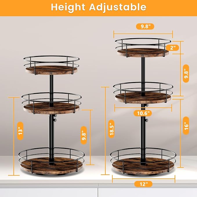 3 Tier Lazy Susan Spice Rack Organizer 360° Rotating, - Image 6