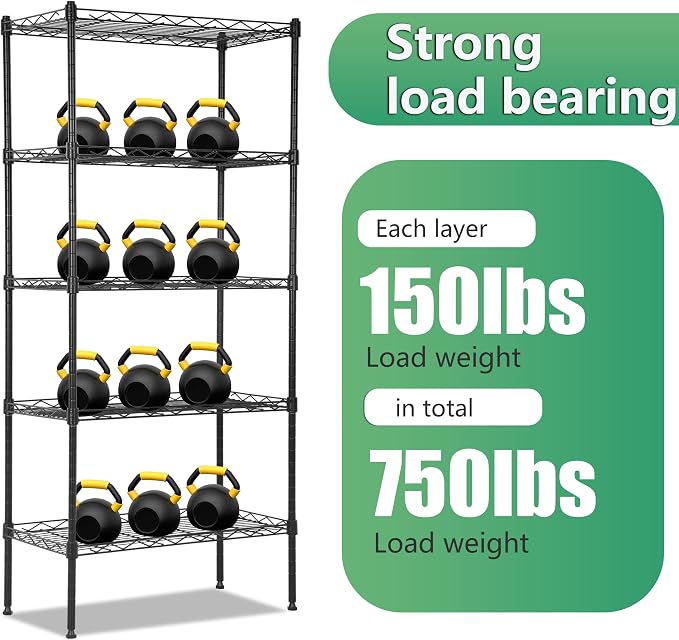 BestOffice | 5-Tier Wire Shelf | 22" x 12" x 48" | Black | Storage Shelves - Image 7