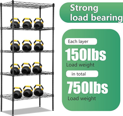 BestOffice | 5-Tier Wire Shelf | 22" x 12" x 48" | Black | Storage Shelves - Image 7
