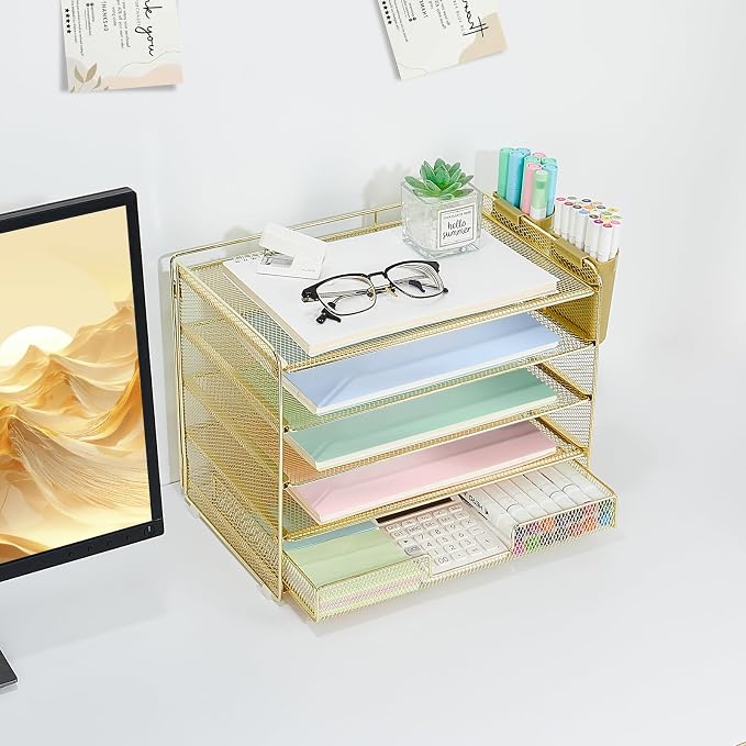 LEKETREE Desk Organizers and Accessories, 5-Tier Paper Letter Tray Organizer - Image 3