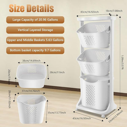 Laundry Basket Organizer, 3-Tier Rolling Laundry Basket - Image 8