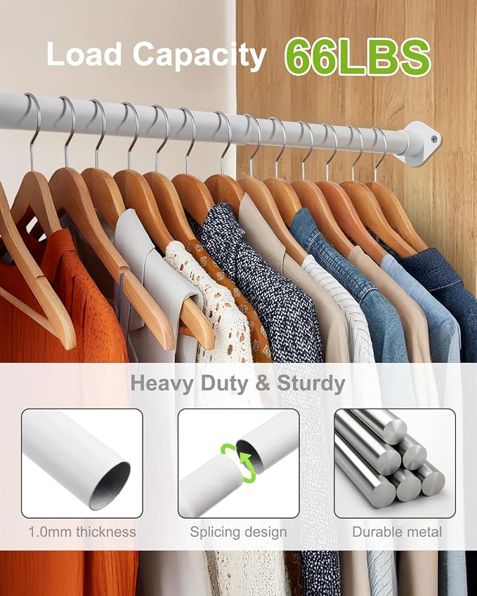 Closet Rod, Adjustable Rod for Hanging Clothes Upgraded Extra Strong, 42 to 52 - Image 3