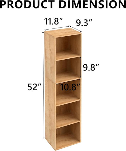 5-Tier Wooden Cube Storage Organizer, 52 Inch Tall Bookcase & Display Shelf - Image 3