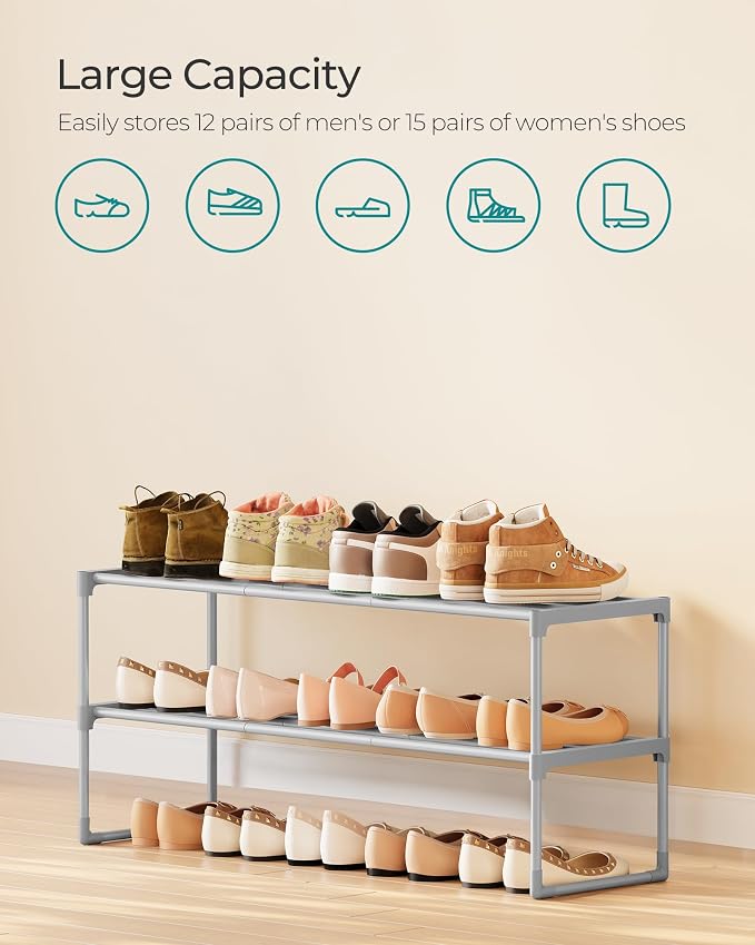 SONGMICS Shoe Rack, 2-Tier Shoe Organizer, Metal Storage Shelf, Upright or - Image 6