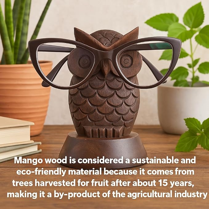 Stocking Stuffers Wooden Owl Glasses Holder Night Stand Reading Eyeglass - Image 6