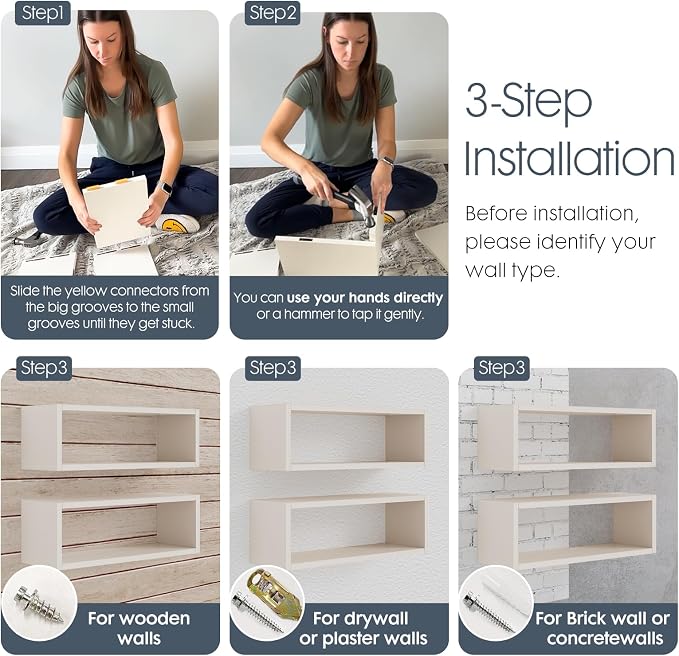 24in Floating Cube Shelves Set of 2, Display Shelves Wall Mount, Decorative - Image 4