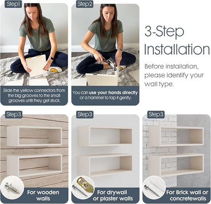24in Floating Cube Shelves Set of 2, Display Shelves Wall Mount, Decorative - Image 4
