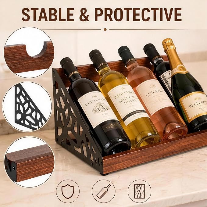 Countertop Wine Rack Display, Wine Bottle Holder, Wood Metal Combination Wine - Image 3