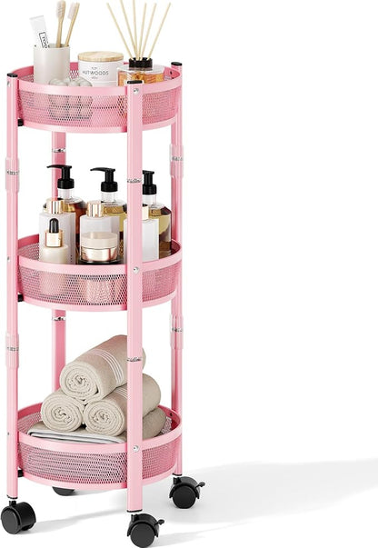 TOOLF 3 Tier Foldable Rolling Cart, Metal Utility Storage Cart, Lockable Wheels by TOOLF
