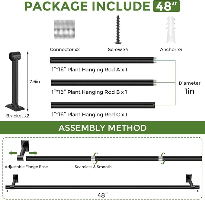 Window Plant Hanger for Indoor Plants, 48 Inch Hanging Plant Rod, 1 Inch - Image 8