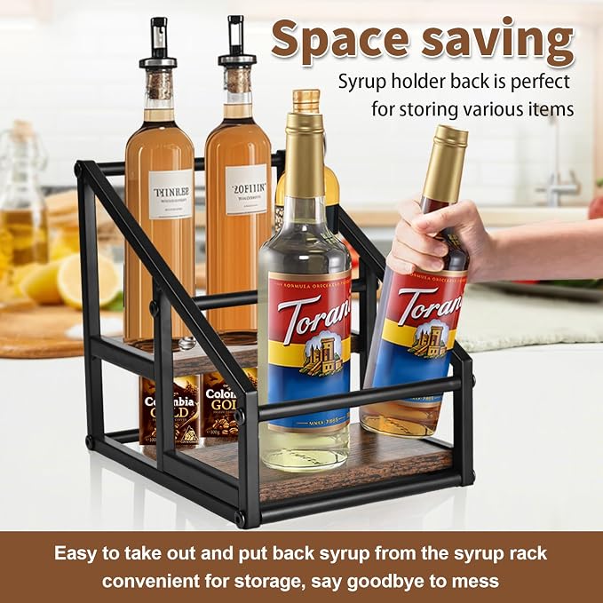 Coffee Syrup Rack Organizer, Liquor Bottle Display Shelf, 2-Tier 4 Bottle Stand - Image 6