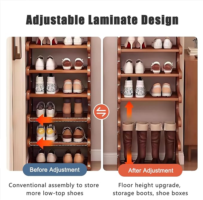 7-Tier Vertical Shoe Rack, Bamboo Free Standing Shoe Rack Shelf, Shoe Storage - Image 5