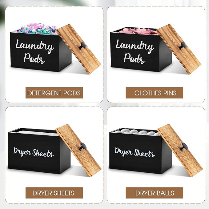 Dandat 2 Pcs Wood Rustic Laundry Dryer Sheet Holder Pod Container - Image 3