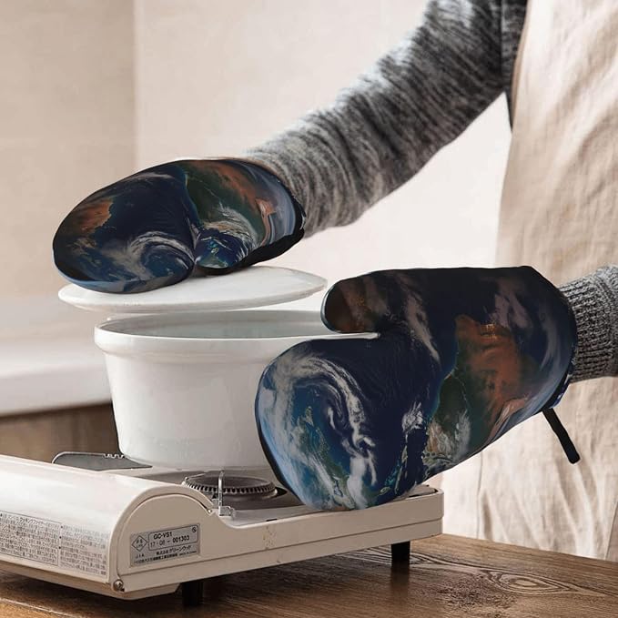 Earth Print Oven Mitts Set of 2, Heat Resistant Silicone Oven Mittens Gloves - Image 8