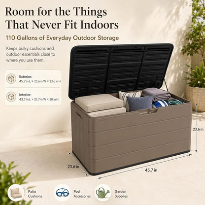 ADDOK 110 Gallon Outdoor Storage Box, Waterproof HDPE Resin Deck Box, Lockable - Image 2