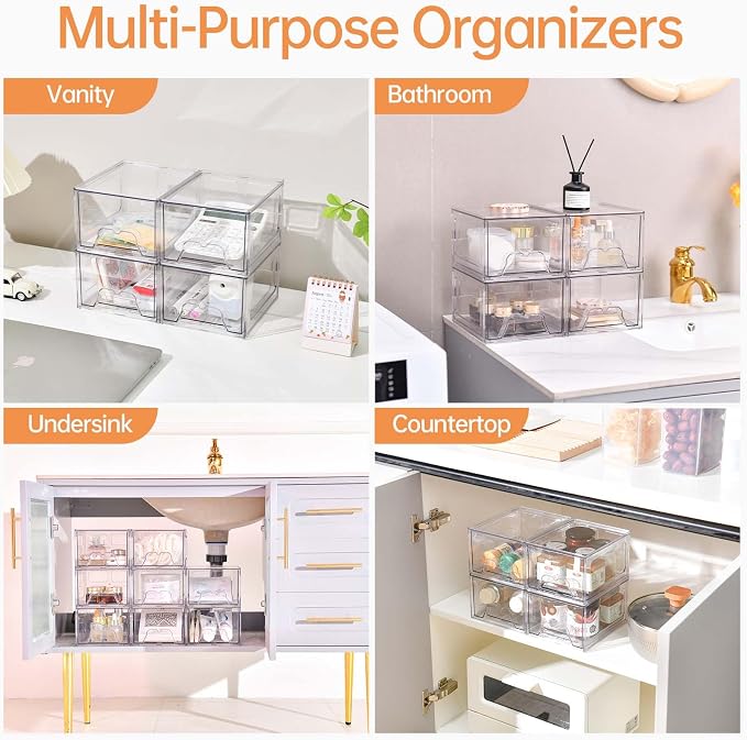 4 Pack Stackable Makeup Organizer, 4.4'' Tall Acrylic Bathroom Makeup Organizer - Image 7