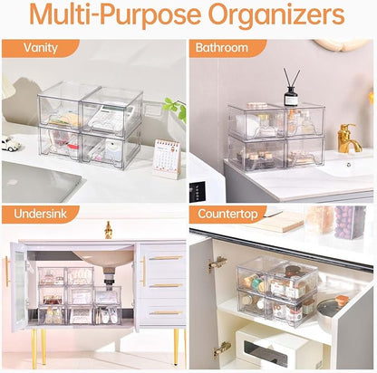 4 Pack Stackable Makeup Organizer, 4.4'' Tall Acrylic Bathroom Makeup Organizer - Image 7