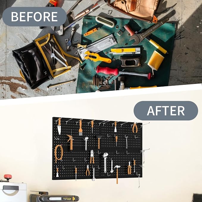 Pegboard Wall Organizer 4 PCS 24" x 12" Black Peg Board Metal Pegboard Panels - Image 4