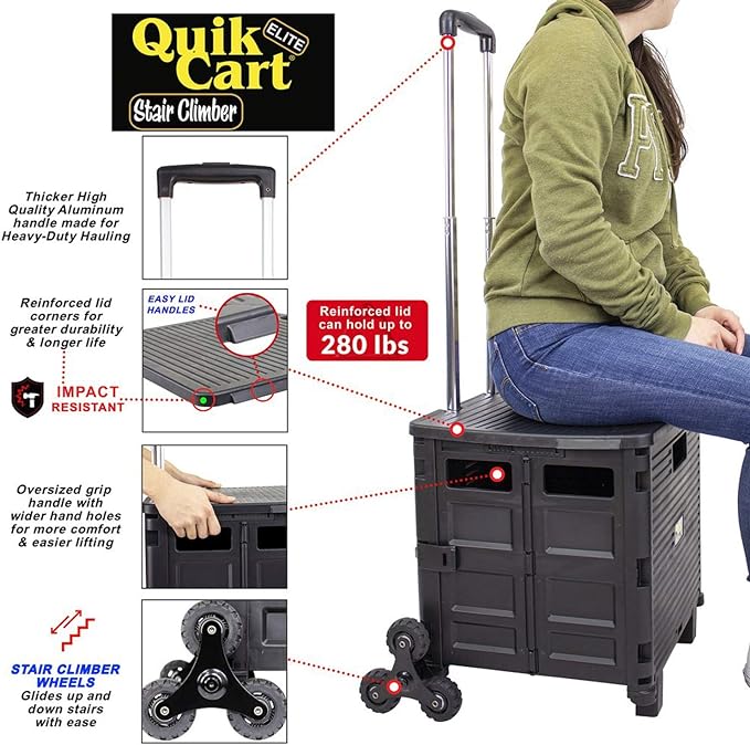dbest products Quik Cart Elite Stair Climber Wheeled Rolling Crate Teacher - Image 5