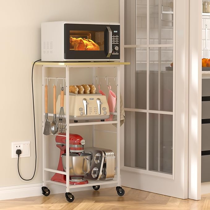 Rolling Kitchen Microwave Cart, 3 Tier Microwave Table Stand - Image 7