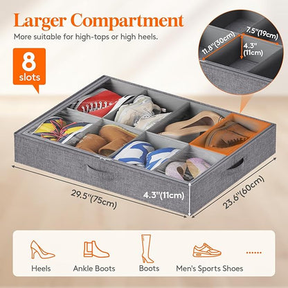 Lifewit Under Bed Shoe Storage Organizer Fits 8 Pair Sneakers, 4.3 Inches Tall - Image 3