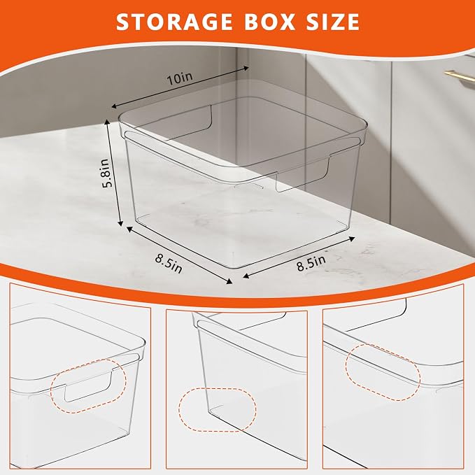 MOONEDGE 6-Pack Clear Plastic Storage Bins — Open-Top PET Storage Containers & - Image 2