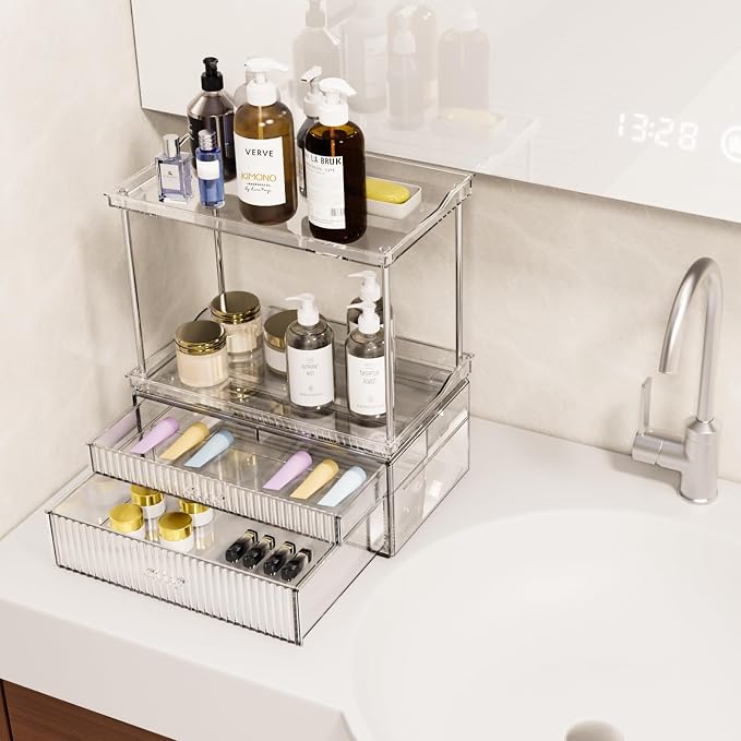 2-Tier 2-Drawer Bathroom Countertop Organizer : Large Multi-Purpose Makeup - Image 2