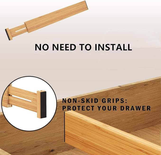 BAMEOS Bamboo Expandable Drawer Dividers – Fits 16.6"–22" Drawers, Bathroom - Image 7