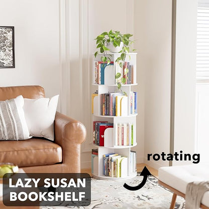 SpaceAid Cross Style 4 Tier Rotating Bookshelf, Spinning 360 Bookcase Lazy - Image 4