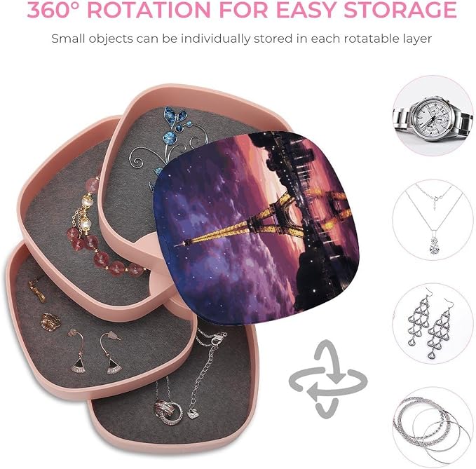 Purple Eiffel Tower Jewelry Box 360°Rotating Storage Boxes Small Travel Earring - Image 4