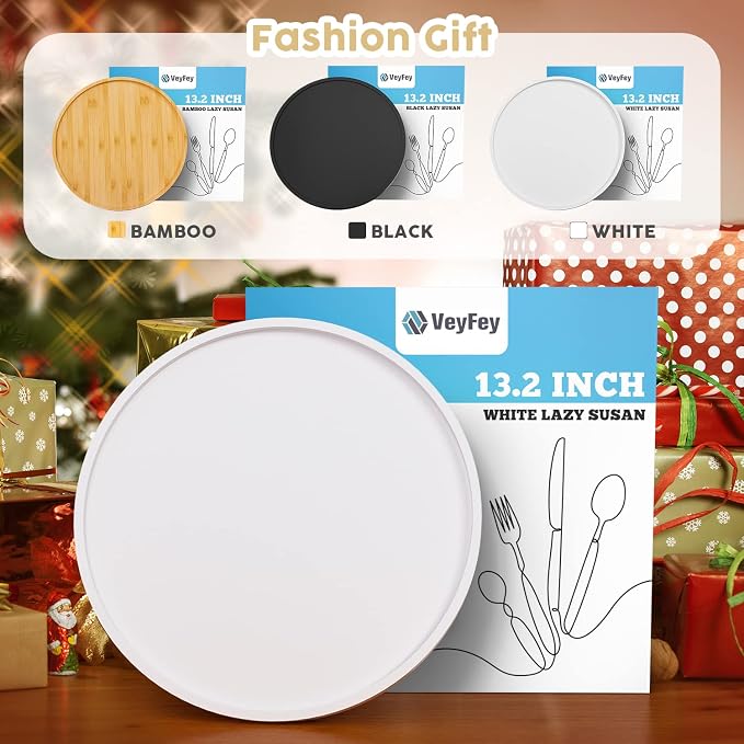 White Lazy Susan, 13.2 Inch Non-Skid Bamboo Turntable - Image 5