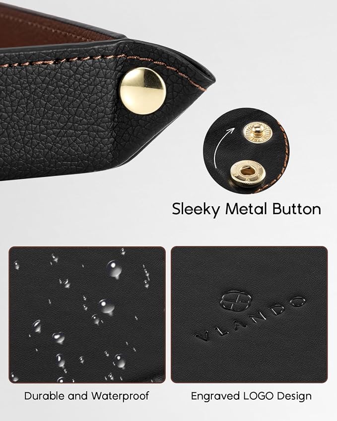 VLANDO Valet Tray for Men, Foldable PU Leather Catchall Tray, Phone and Glasses - Image 5