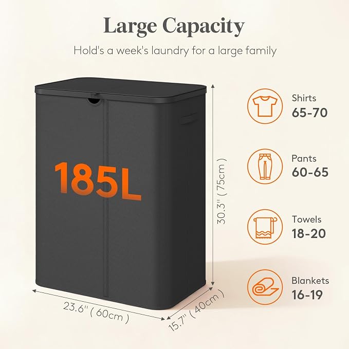 Lifewit 185L 3 Section Laundry Hamper - Image 2