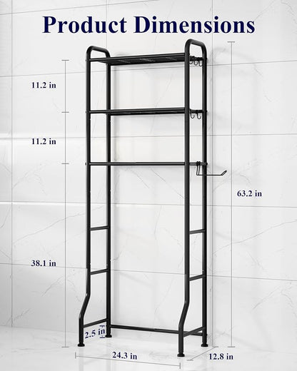 Kitsure Over Toilet Storage Rack, 63.2" H Space-Saving, Holder & Hooks | - Image 2