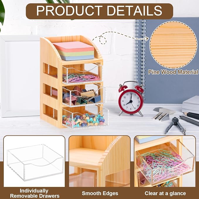 3 Drawer Desktop Accessory Storage Acrylic Sticky Note Holder - Image 3