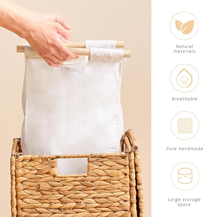 Handwoven Laundry Hamper with Lid, Natural Hyacinth Heightened Feet Laundry - Image 3