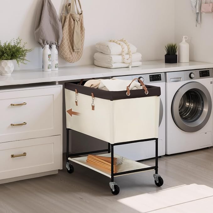 StorageWorks Laundry Cart, 2 Tier Rolling Basket - Image 7