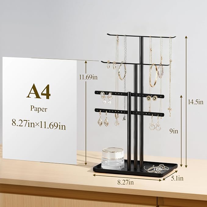 pickpiff Jewelry Stand Organizer, 14.5" Tall Sturdy Metal, 3-Tier Jewelry Holder - Image 3