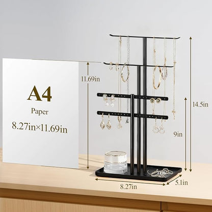 pickpiff Jewelry Stand Organizer, 14.5" Tall Sturdy Metal, 3-Tier Jewelry Holder - Image 3