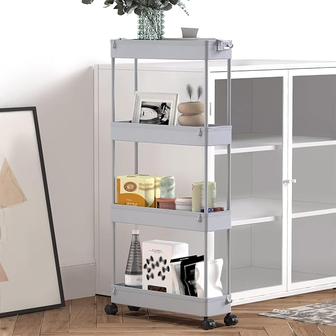 SPACELEAD 2-piece Set Slim Storage Cart 3 Tier, Bathroom Organizer Rolling - Image 3
