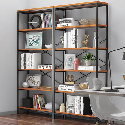 Himimi 6-Tier Bookshelf Set of 2, Tall Bookcase Industrial Wood Storage Rack by Himimi